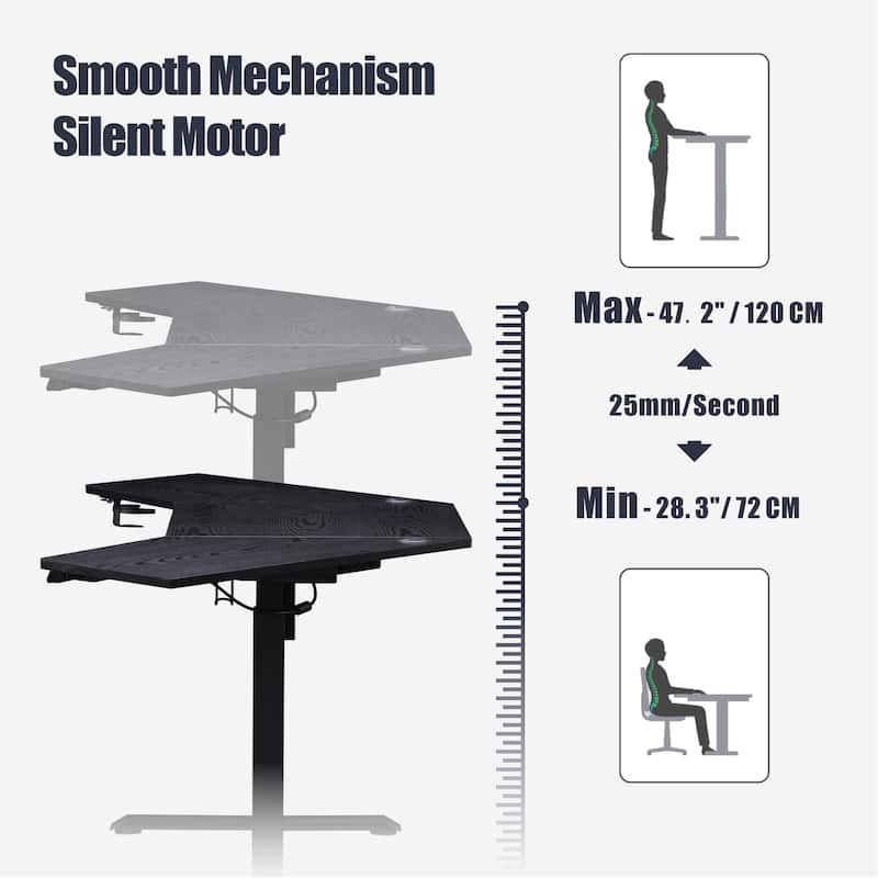 KOWO K314 Corner Electric Standing Desk L Shaped Height Adjustable Workstation for Home Office, Sit Stand Computer Desk