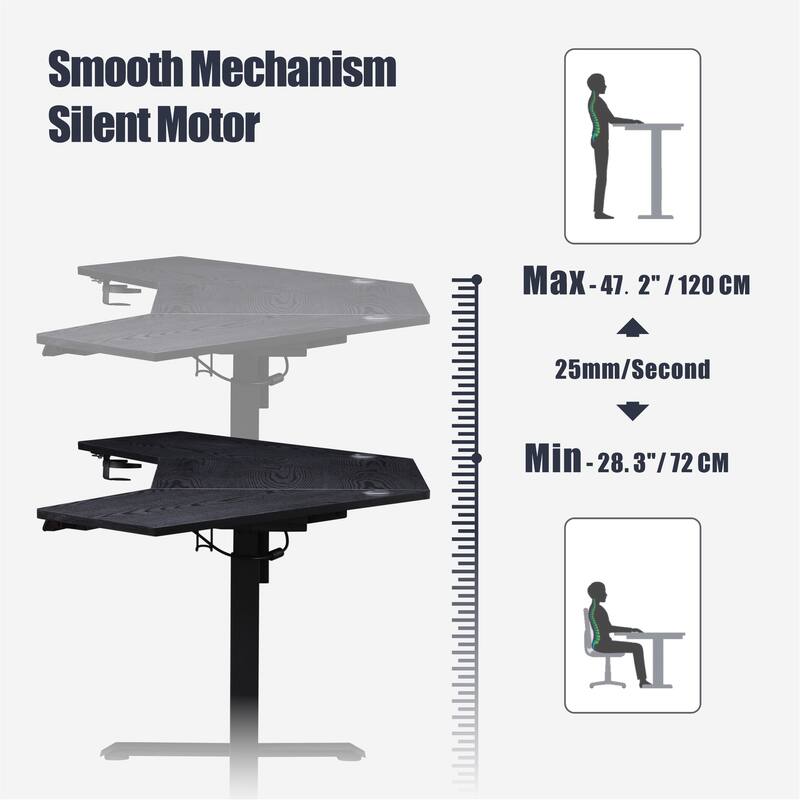 KOWO K314 Corner Electric Standing Desk L Shaped Height Adjustable Workstation for Home Office, Sit Stand Computer Desk