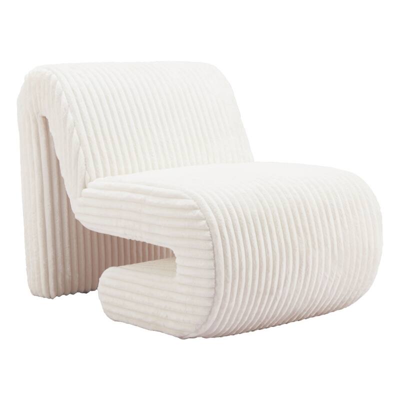 HomeRoots White Corduroy Contemporary Shaped Lounge Chair - 27.6" X 37" X 26.4"