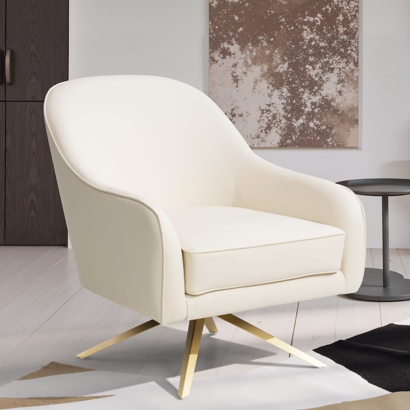 Faux Leather Sofa Chair Upholstered Swivel Accent Chair Mid-century Modern Armchair - 1-piece, White