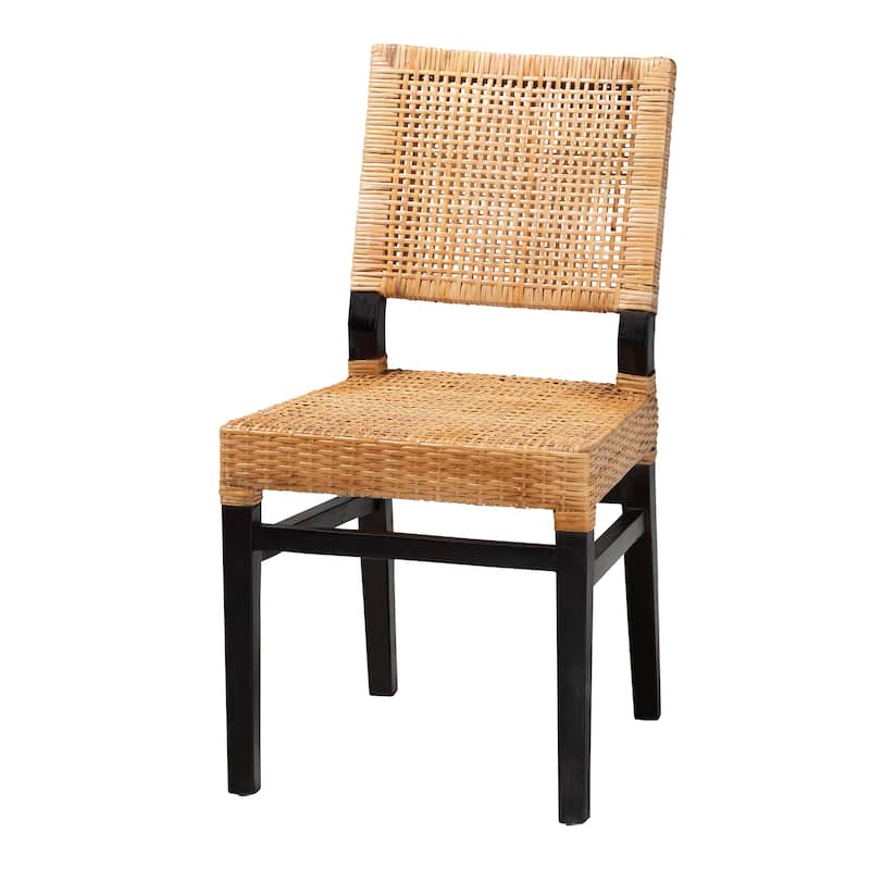 Lesia Modern Bohemian Natural Brown Rattan and Espresso Brown Mahogany Wood Dining Chair - Espresso Brown, Natural Brown
