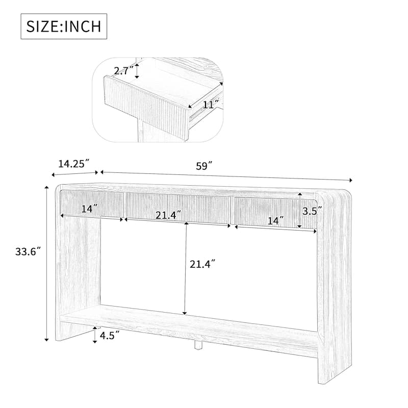 Modern 3-Drawer Console Table with Vertical Slats, Round Edge Design, Perfect for Entryway, Hallway or Behind Sofa