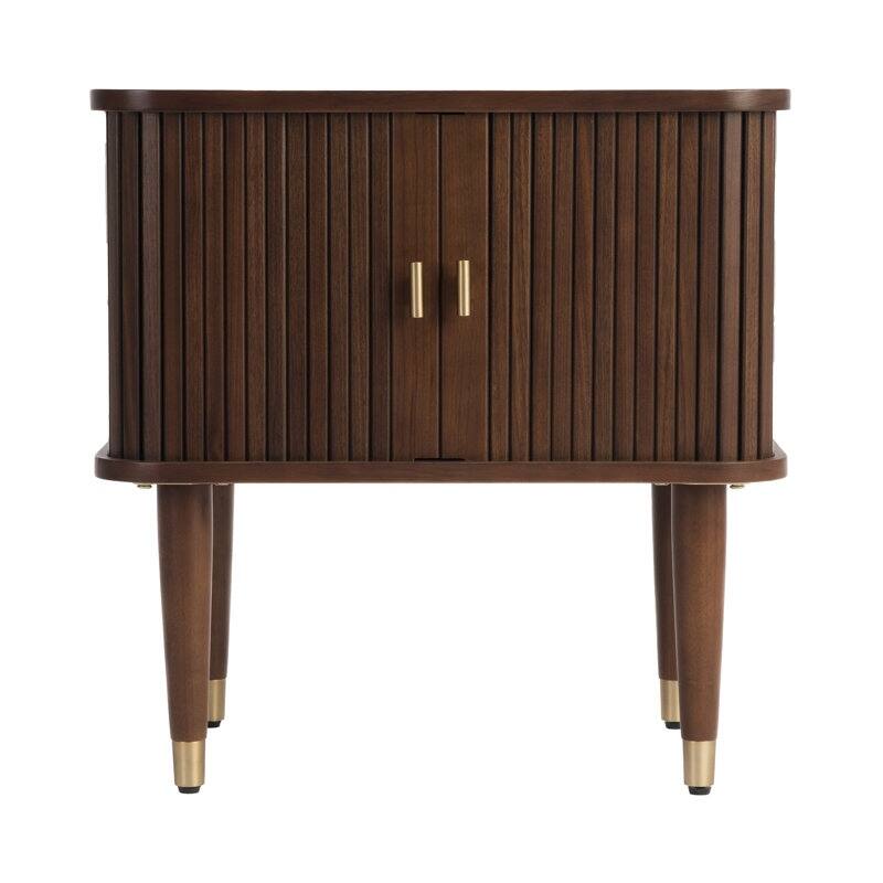 Murray Nightstand with Storage Mid Century Brass Accents Walnut Finish - Wood/Metal