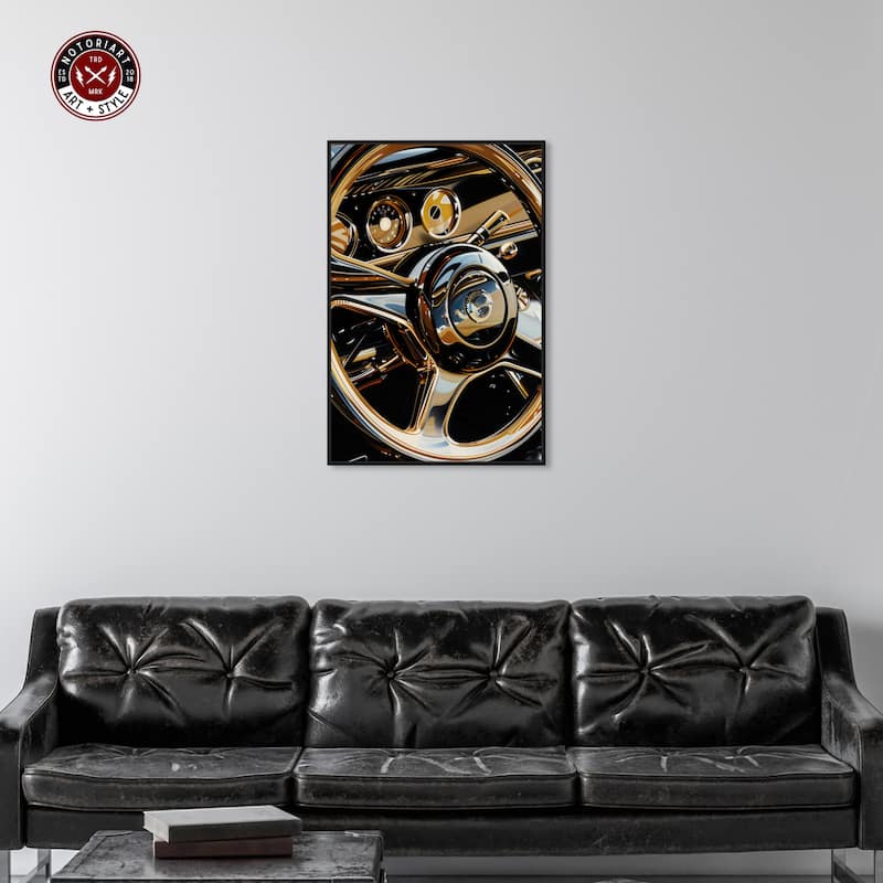 Notoriart Elegant Steering Wheel Framed Car 1 Piece Canvas Wall Art
