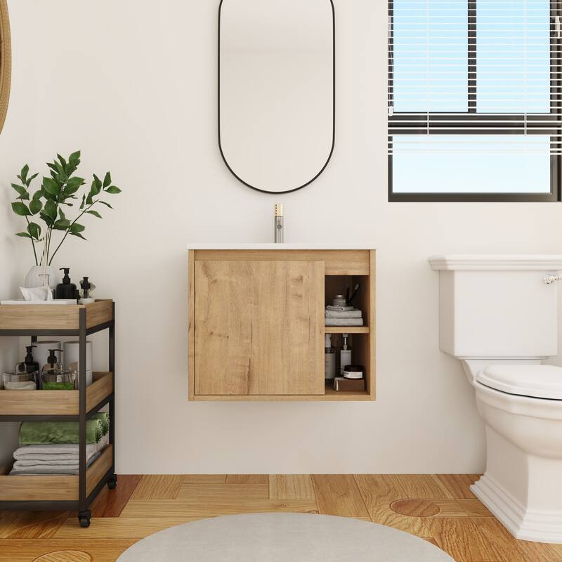 BNK 20"/24"/30" Single Sink Bathroom Vanity with Soft Close Door or Right Side Shelves, Modern Floating Vanity