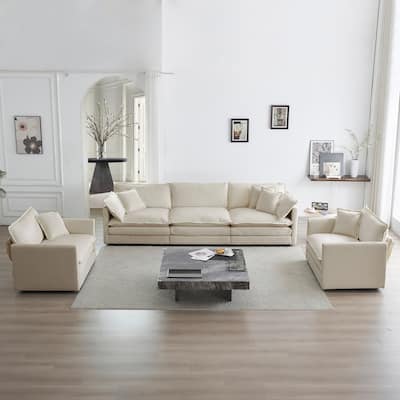Modern 3 Piece UPholstered Oversized Deep Seat Sofa Set(3 Seat+1 Seat+1 Seat)