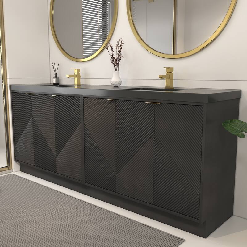 Milano 84" Freestanding Bathroom Vanity with Double Black Acrylic Sink