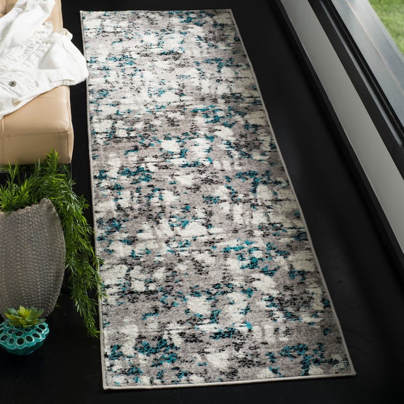 SAFAVIEH Skyler Roumpini Modern Abstract Rug - 2' x 6' Runner - Grey/Blue