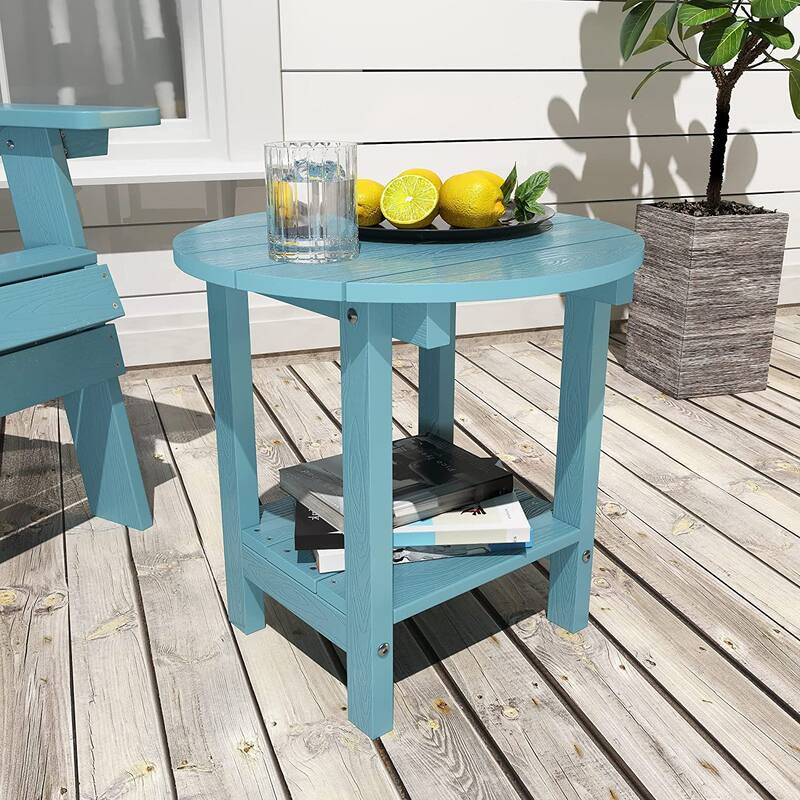 WINSOON All Weather HIPS Outdoor Round 2-Tier Outdoor Side Tables Adirondack Tables - Blue