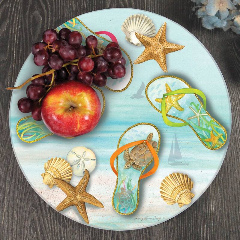 Glass Lazy Susan - Blue Sea Flip Flops - 13x.053