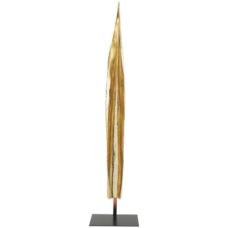 Polystone Leaf Slim Abstract Decorative Sculpture with Black Metal Stand - Gold - Roche River Decor - Gold