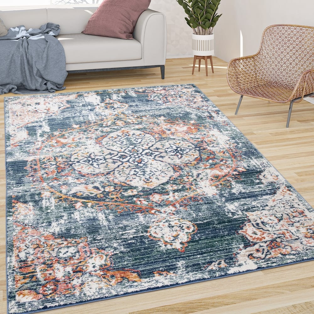 Vintage Rug Oriental Design with Modern Ornaments Multicolor