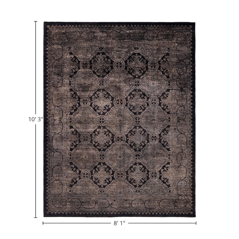 Overton Hand Knotted Wool Vintage Inspired Modern Contemporary Overdyed Black Area Rug - 8' 1" x 10' 3"