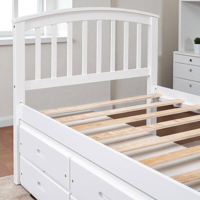 Twin Size Solid Wood Platform Bed with 6 Storage Drawers, Pine Wood Frame with Slats, No Box Spring Needed