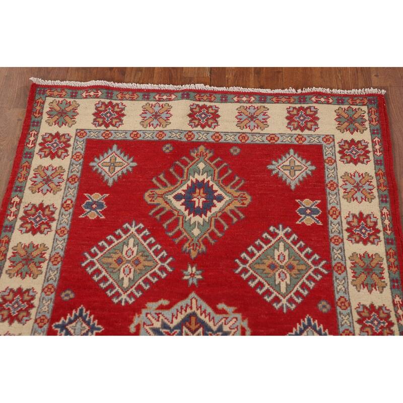 Traditional Kazak Oriental Rug Hand-Knotted Geometric Wool Carpet - 3'2"x 5'2"