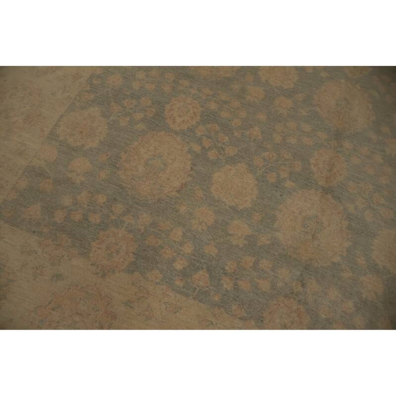 Hand Knotted Oriental 100% Wool Carpet Transitional All-Over Green Oushak Area Rug - 8' 0'' X 8' 2''