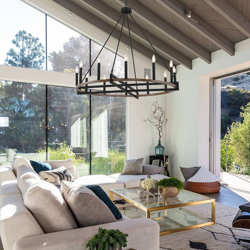 Acroma 12-light 41In Farmhouse Black Geometric Wheel Chandelier
