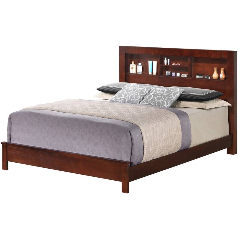 Full Platform Bed with Storage Shelves - 81" - Brown