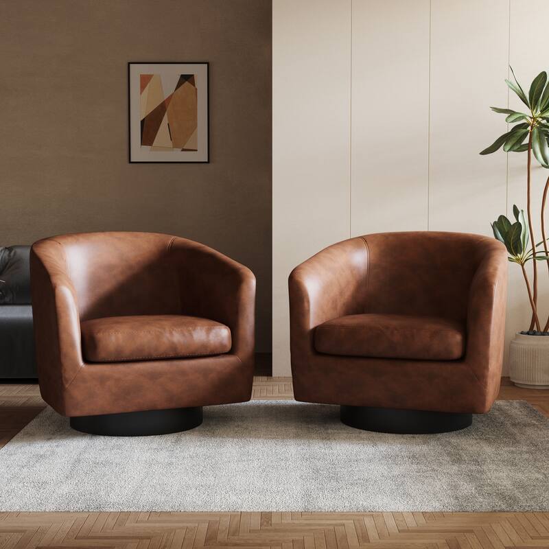 2 Set Round Barrel Chair 360-Degree Swivel Accent Chairs - 31.1" x 29.15"x 29.15" - Coffee(PU)