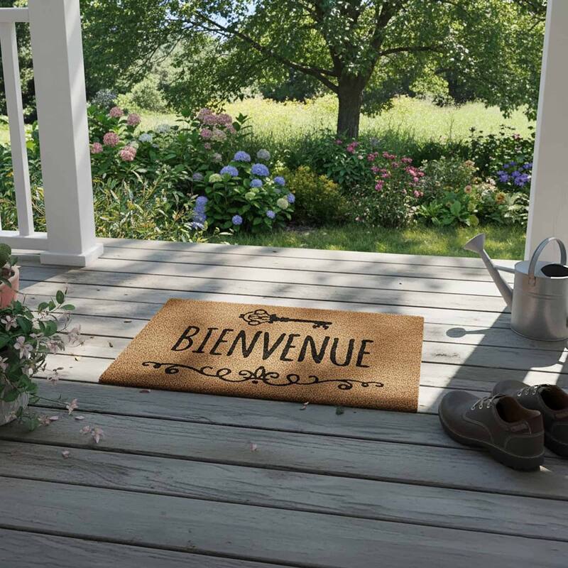 Front Door Mat Bienvenue Coir Coco Fibers Rug 24x16 Inch Natural