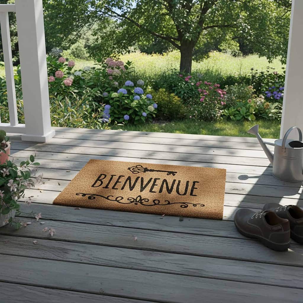 Front Door Mat Bienvenue Coir Coco Fibers Rug 24x16 Inch Natural