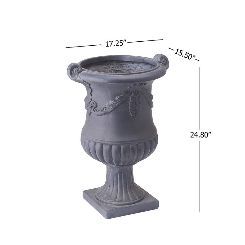 Christopher Knight Home - Fernrise 24.80"H Outdoor Classical Floral Relief Carvings MGO Urn Planter, Drainage Hole & Ventilation