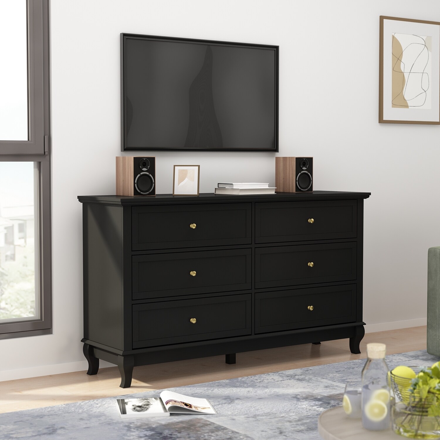 black deep drawer dresser CKEASEAN Farmhouse 6 Drawers Dresser with Deep Drawers, Wooden Rustic main image 1