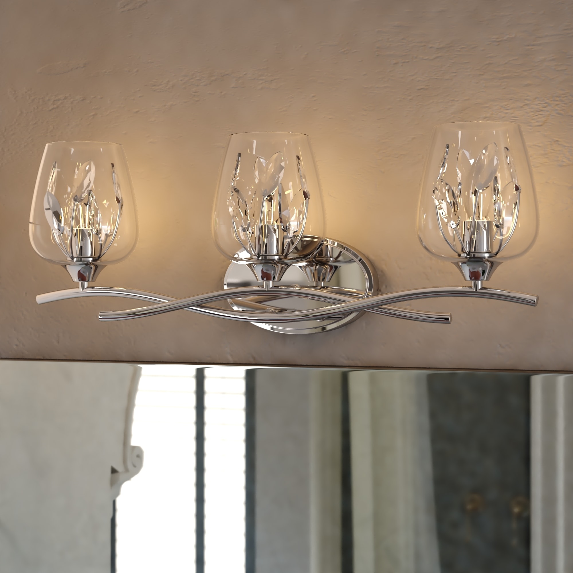 VAXCEL Wilmette 3-Light 24 in. Crystal Bathroom Vanity Wall Lighting Fixture, Clear Glass Shade, Dimmable LED Compatible