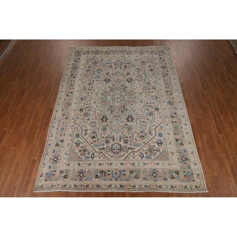 Geometric Tabriz Persian Area Vintage Rug Handmade Wool Carpet - 7'10"x 11'1"