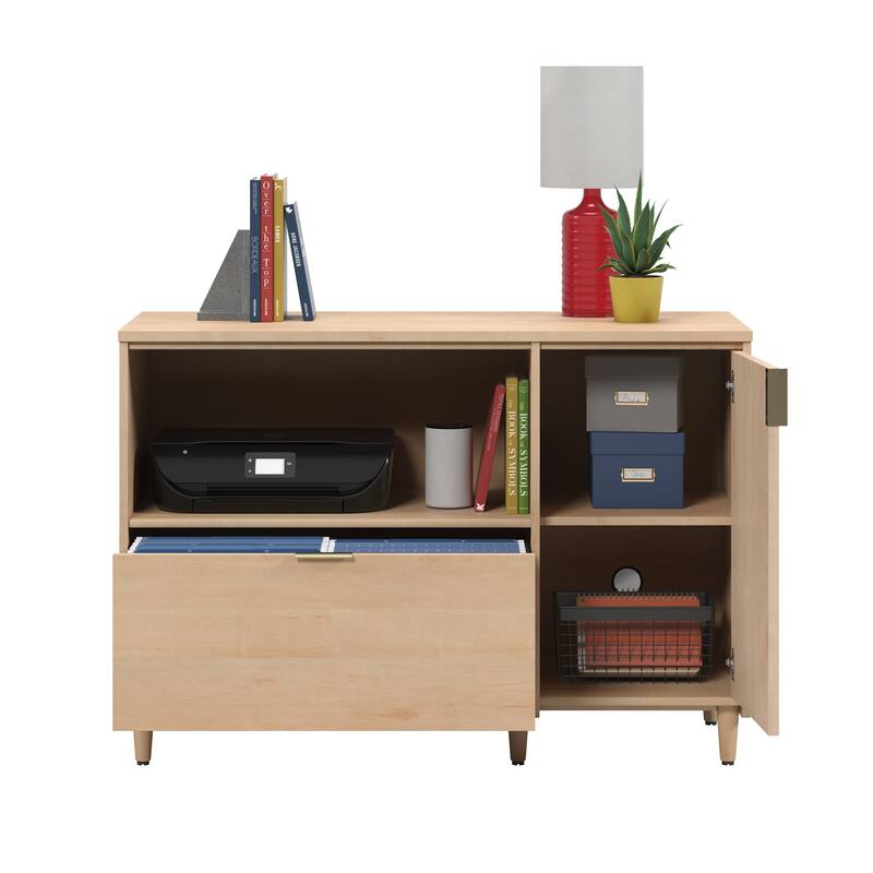 Wood Credenza for TVs up to 46" with Concealed Storage, Brown - 44.06" W x 18.50" D x 30.32" H