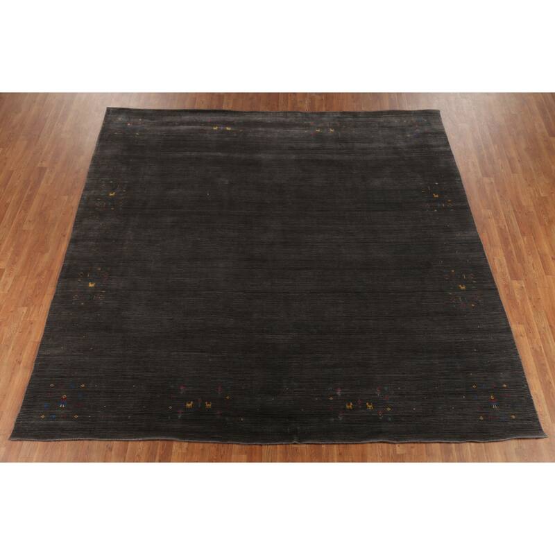 Striped Gabbeh Square Area Rug Handmade Wool Carpet - 9'10"x 9'7"