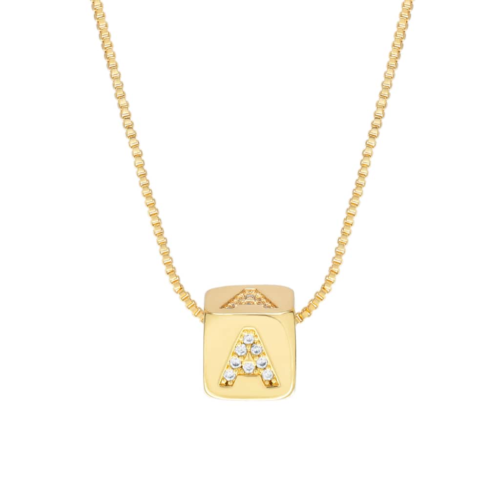 Victoria Townsend Gold Plated 18" Initial Cube Necklace.