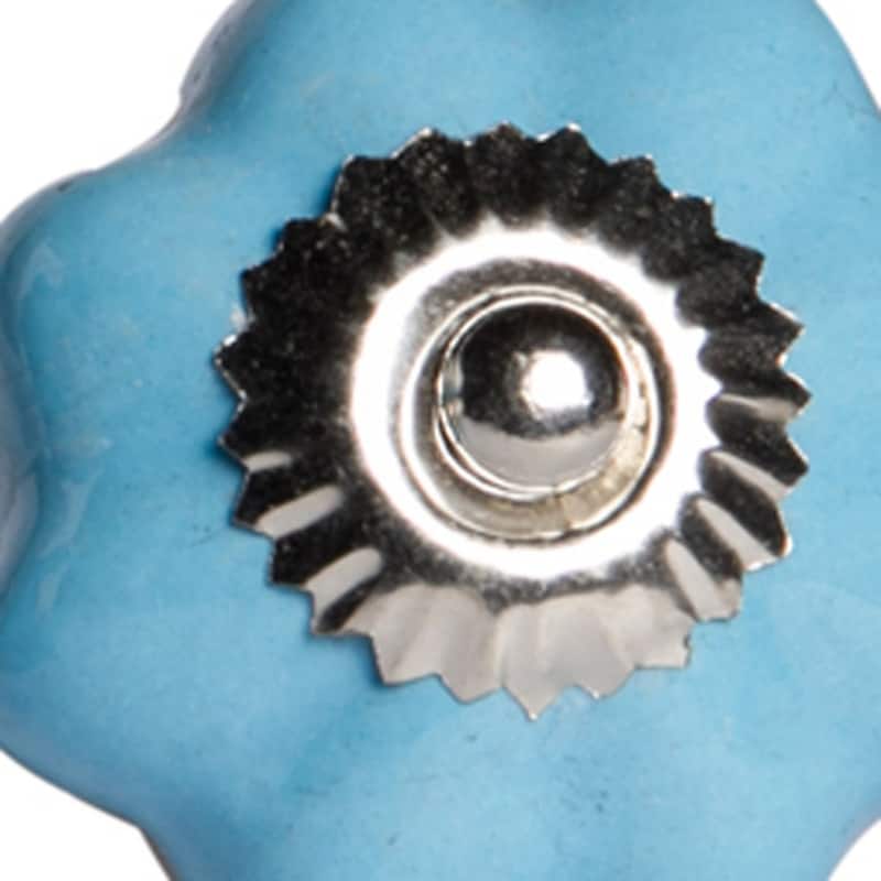 Ceramic Floral Round Knobs Set with Silver Finish and Screw