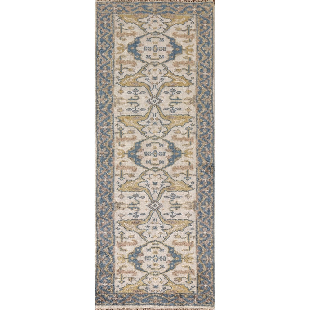 Ivory / Beige Oushak Oriental Runner Rug Handmade Wool Carpet - 2'7"x 7'11"