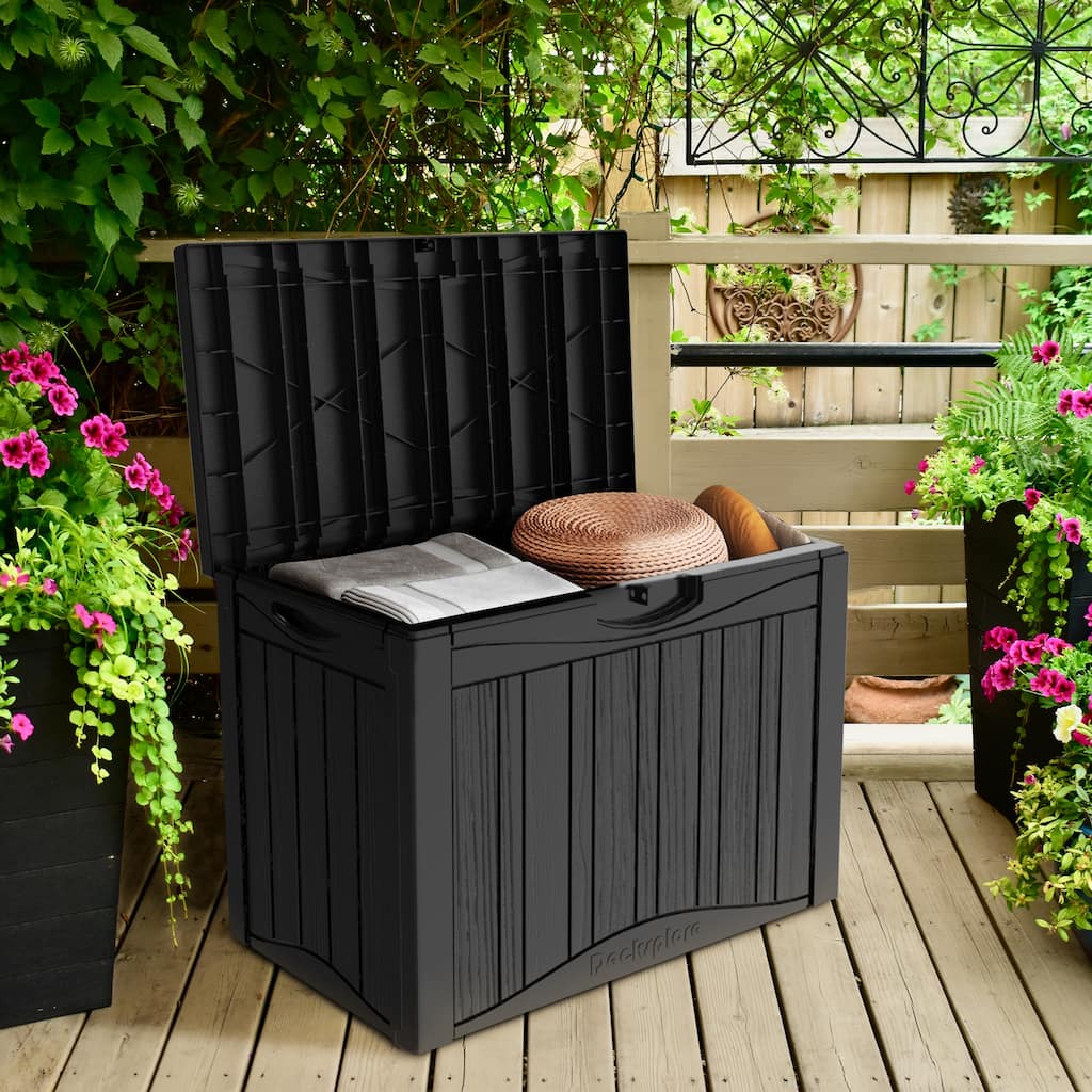45 Gallon Deck Box Outdoor Storage, Waterproof Resin Storage Box Lockable, Patio Cushion Storage for Small Backyard Balcony
