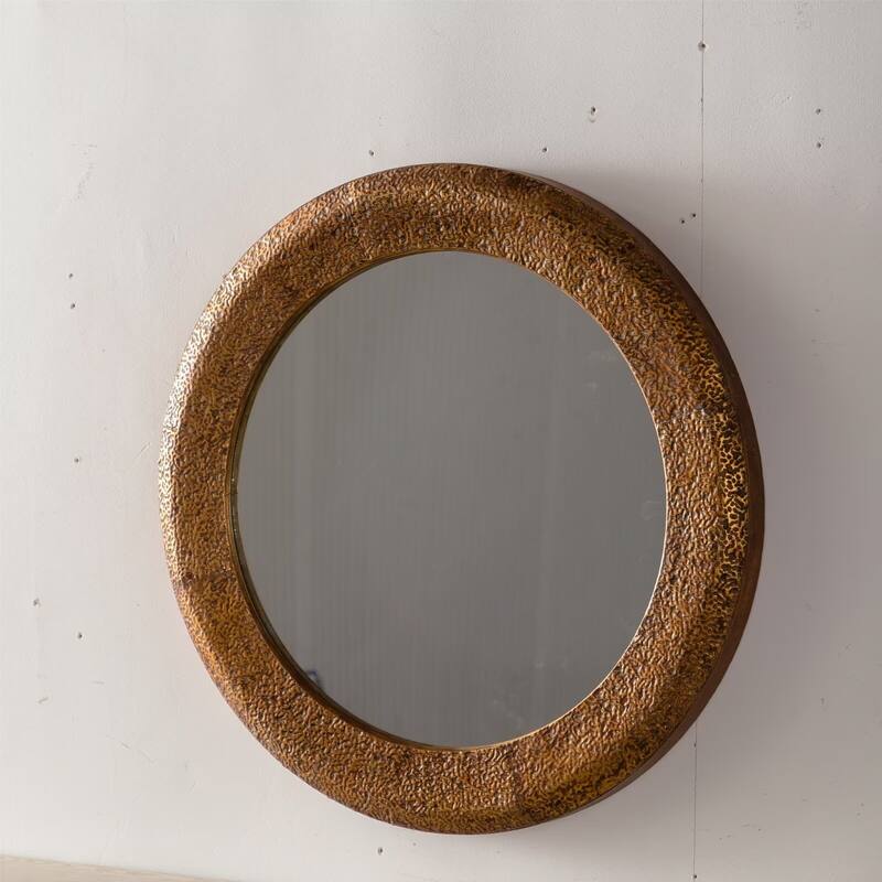 31.3" Hammered Gold Round Wall Mirror Iron Frame & MDF Back Decorative Mirror