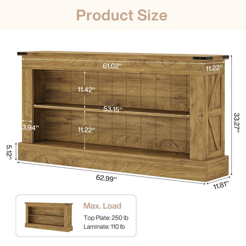 63-Inch Long Console Table with Shelf, 3 Tier Modern Entryway Table