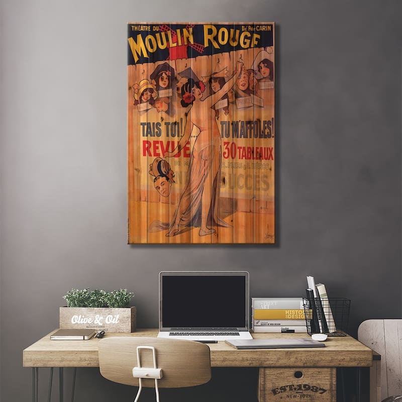 Moulin Rouge, Tais Toi, Tu Maffoles! Revue Advertisement, 1912 Print On Wood by M. Duzolle - Multi-Color