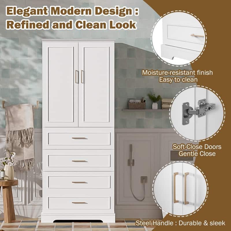 Modern 72.2"H Freestanding Bathroom Cabinet with Adjustable Shelves and Soft-Close Doors for Organized Storage