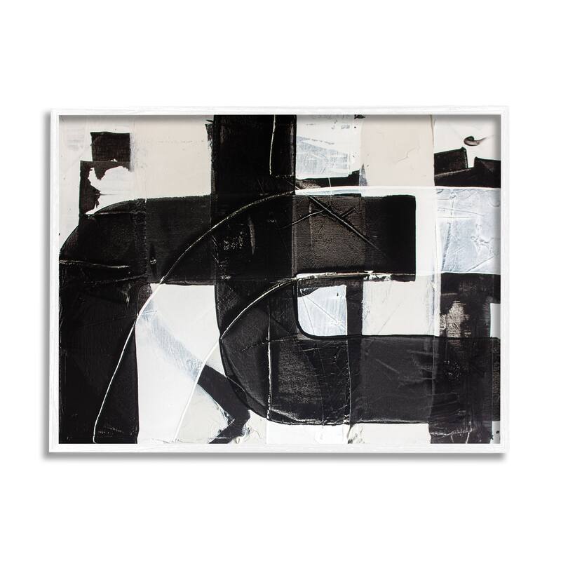 Stupell Geometric Black White Abstract Industrial Shapes Framed Wall Art - 24 x 30 - White