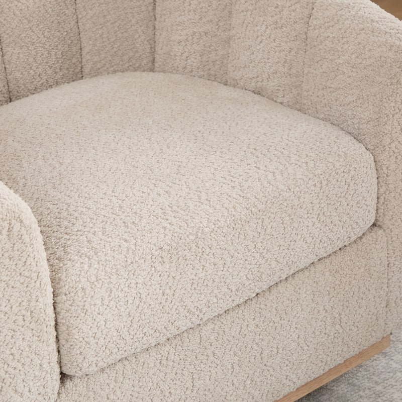 Chenille Upholstered Swivel Barrel Chair, Tufted Pumpkin-Shape Club Armchair, Lounge Reading Chair with Metal Base