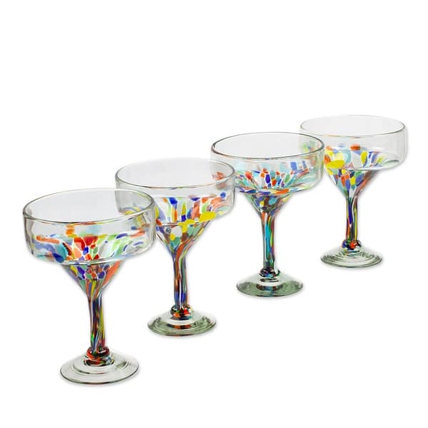 NOVICA Artisan Handblown Recycled Margarita Glasses Set 4 Colorful From