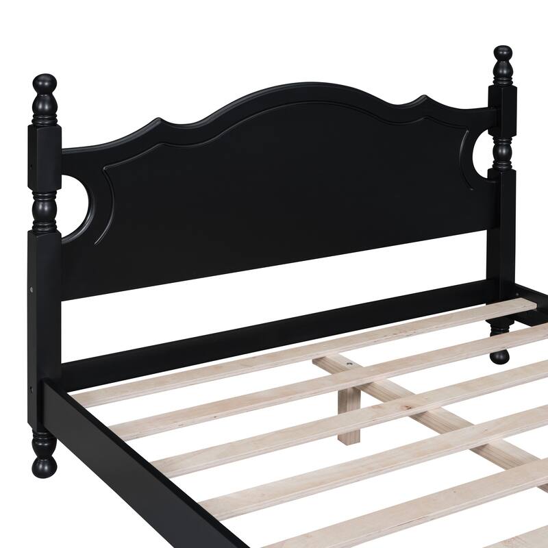 Full Size Retro Wood Platform Bed Frame with Wooden Slat Support, No Box Spring Needed