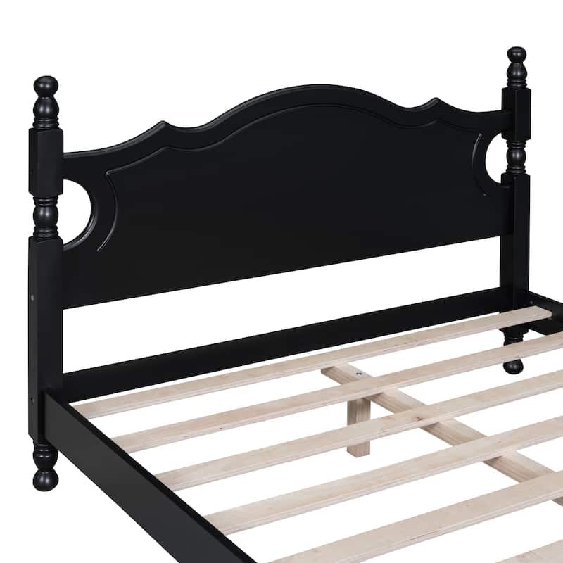 Full Size Wood Platform Bed Frame, Sturdy Retro Design with Easy Assembly