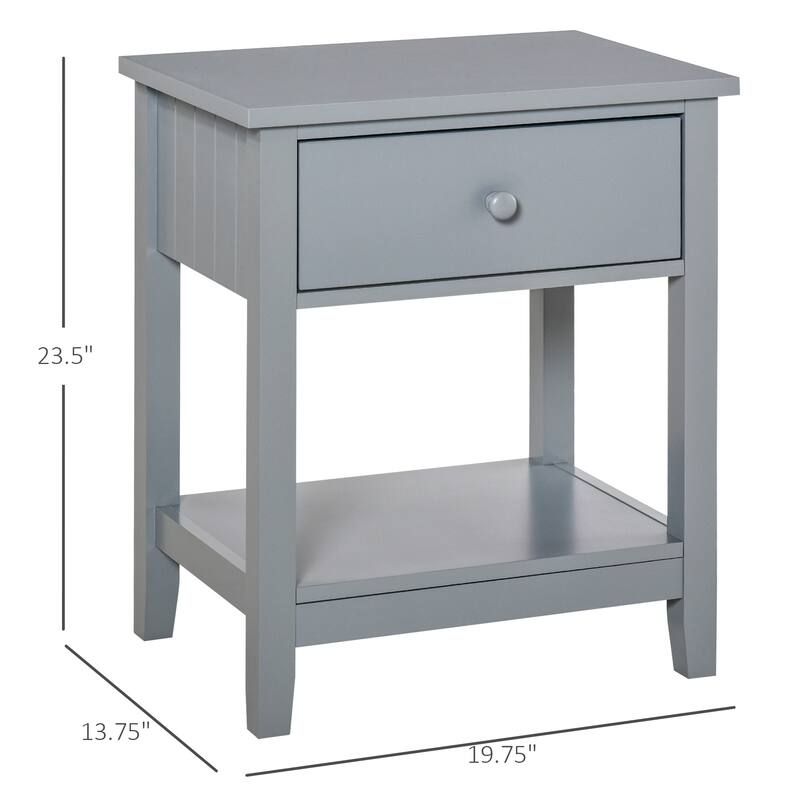 HOMCOM Modern Style Bedside End Table with Drawer and Storage Shelf for Bedroom, or Living Room - 19.75''x13.75''x23.5''