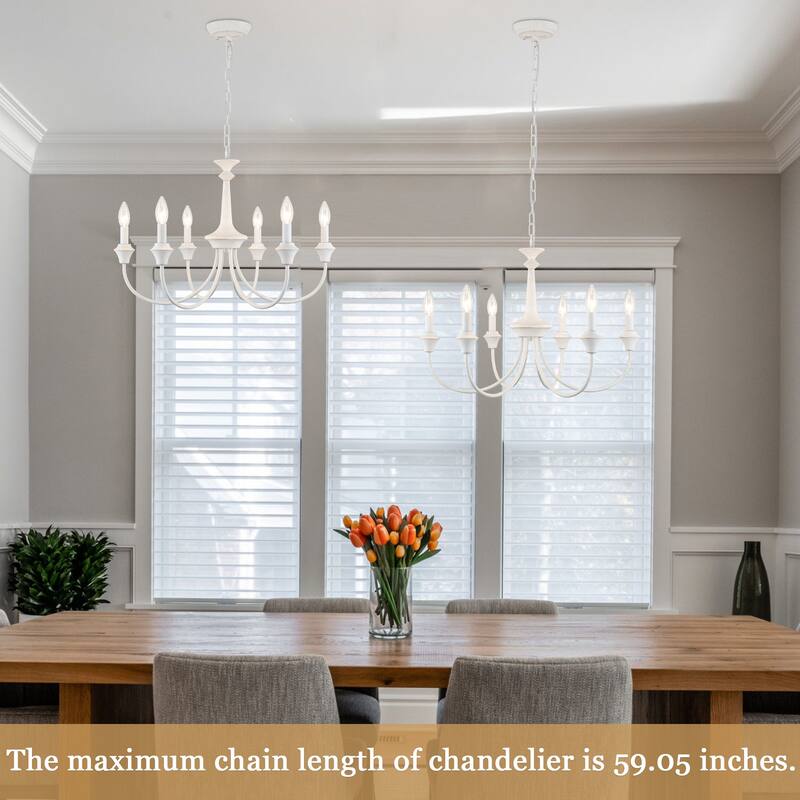 6-Light Modern Chandelier , Farmhouse Candle Chandelier for Dining Room Living Room Bedroom Kitchen - W24.4"x H15.55"