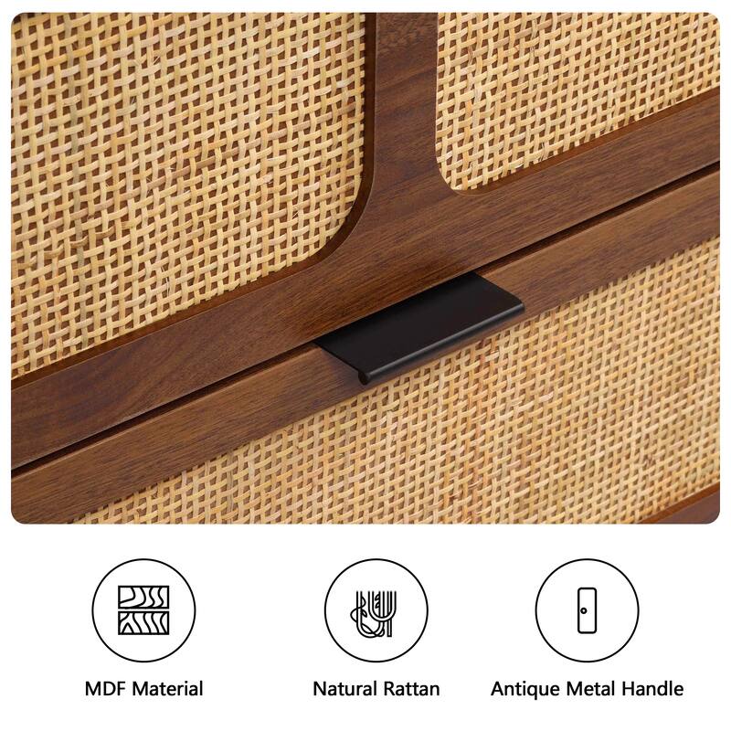 Wooden Rattan Woven 6-Drawer Storage Dresser Cabinet