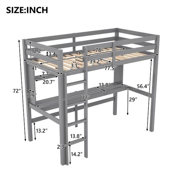 dimension image slide 1 of 2, Sturdy Twin Size Loft Bed with Desk, Shelves, and Ladder for Kids
