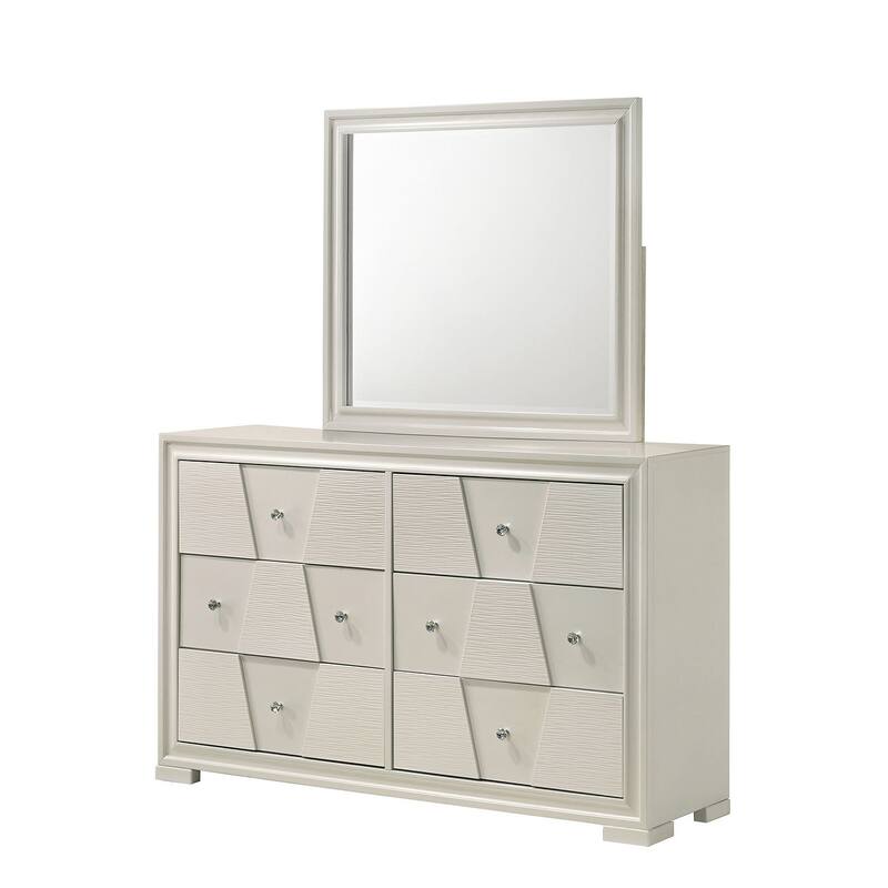 White Finish 4pc Bed Dresser Mirror Chest Bedroom Set