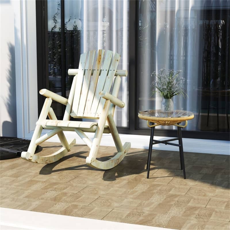 Natural Fir Wood Adirondack Rocking Chair with Wide Seat and Armrests - 26" D x 37.75" W x 38.5" H